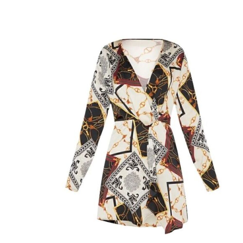 PrettyLittleThing Chain Print Wrap Mini Dress Size 2